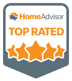 Badge displaying "HomeAdvisor Top Rated" with four and a half stars below the text.